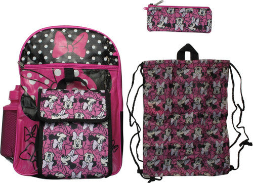 Minnie Mouse Faces Allover 5 Piece Backpack Set in Black