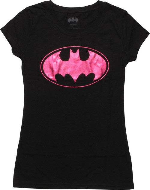 Batman Batman Batgirl Purple Foil Logo Juniors T-Shirt