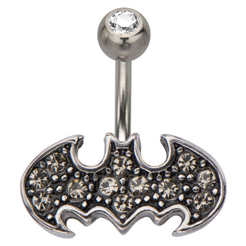 Batman Bling Logo Belly Ring in Silver