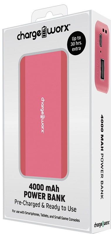 Charge Worx 4000mAh Power Bank Portable Charger Coral