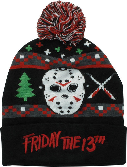 Friday the 13th Jason Ugly Christmas Pom Beanie Hat in Red