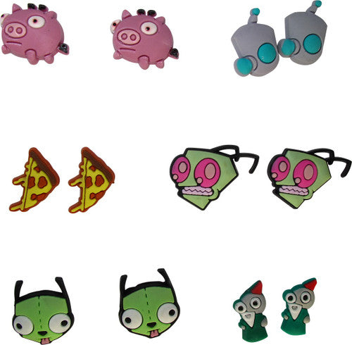 Invader Zim Character Heads 6 Pair Earrings Set