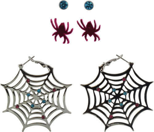 Spider-Gwen Spider Webbing 3 Pair Earrings Set in Blue Spiderman