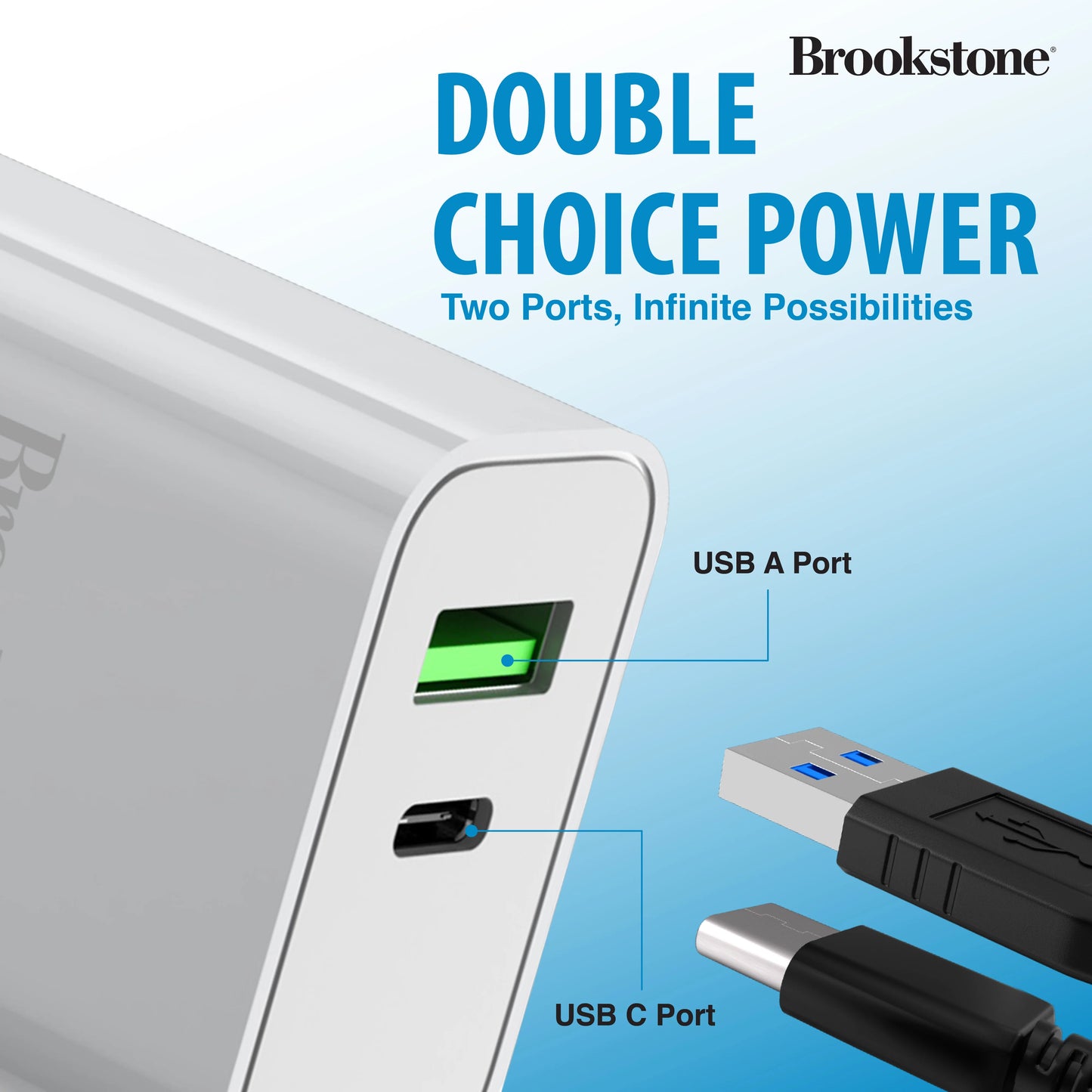 Brookstone PD 20 2 Port Wall Charger- USB-C and USB-A Ports