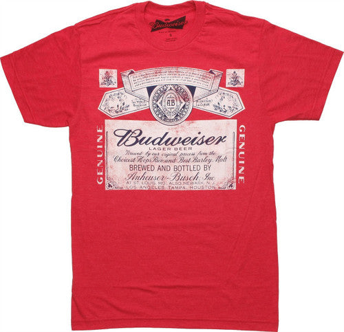 Budweiser Black and White Label Heather Red T-Shirt Sheer