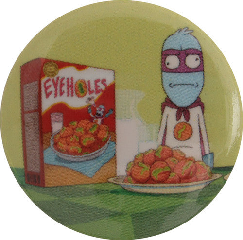Rick and Morty Eyeholes Cereal Button in Blue