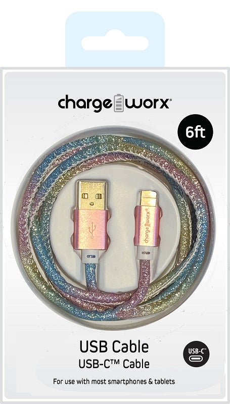 Charge Worx 6ft USB-C Multi Sparkle Cable