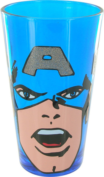 Captain America Face Glitter Pint Glass