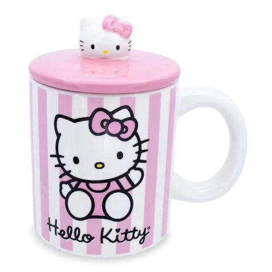 Sanrio Hello Kitty Pink Stripes Ceramic 18oz Mug with Lid