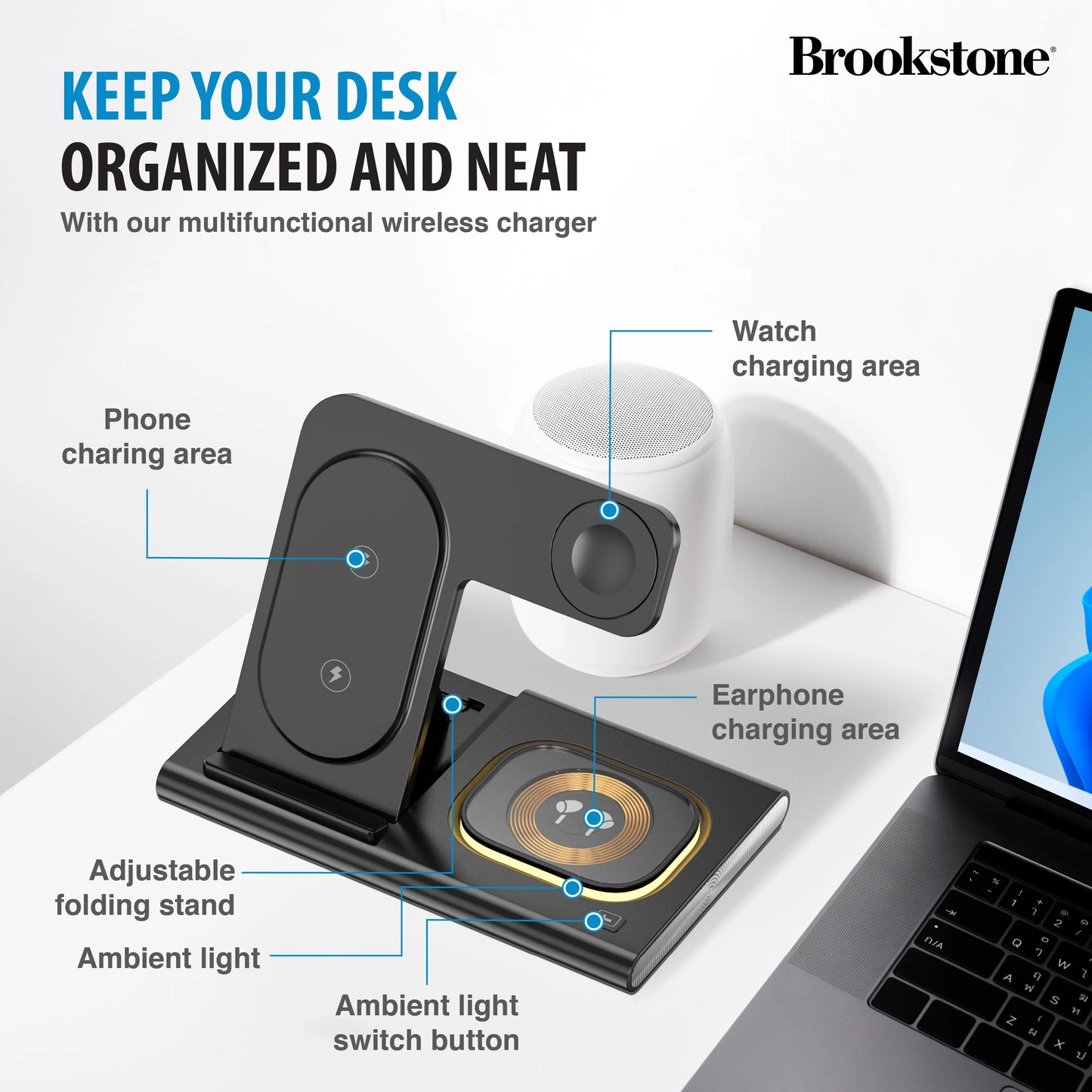 Brookstone 3-in-1 Wireless Charger Stand