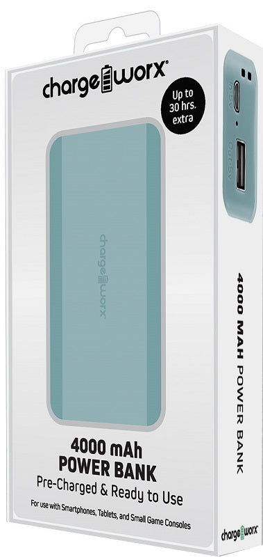 Charge Worx 4000mAh Power Bank Portable Charger Teal