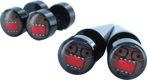 Domo Kun Faux Plugs and Tapers Earrings Set in Brown