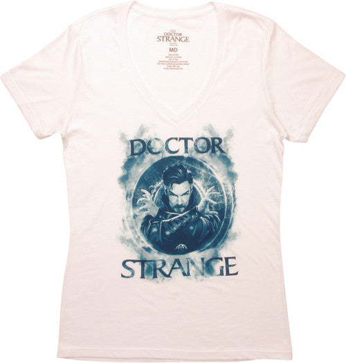 Dr Strange Blue Smoke Spell V Neck Juniors T-Shirt
