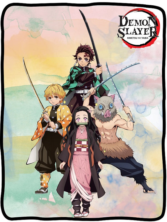 Demon Slayer Group Watercolor Pastel Plush Throw Blanket