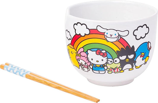 Silver Buffalo Sanrio Hello Kitty and Friends Rainbow Ceramic Ramen Rice Bowl with Chopsticks
