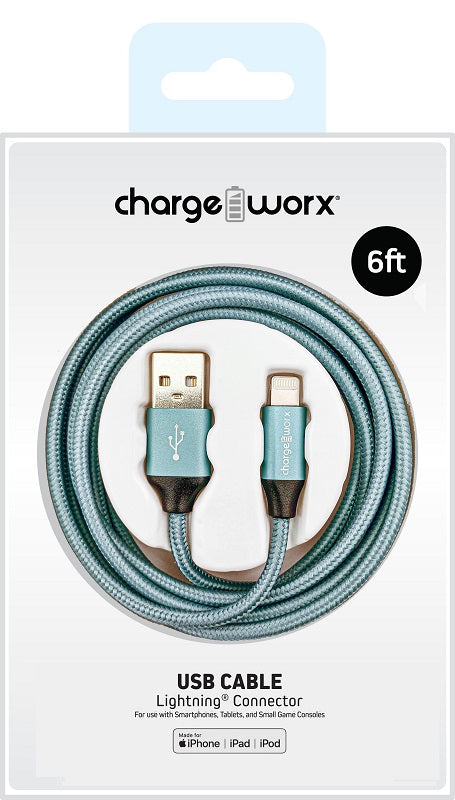 Charge Worx 6ft Lightning Cable Teal