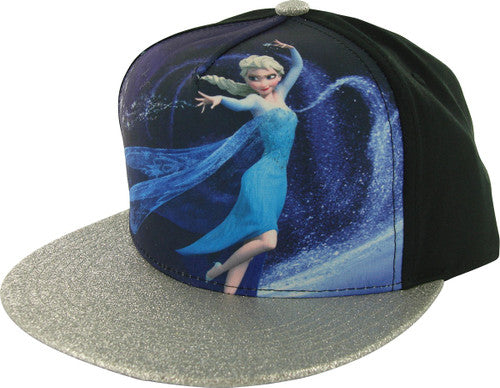 Frozen Elsa Glitter Visor Snapback Hat in Black