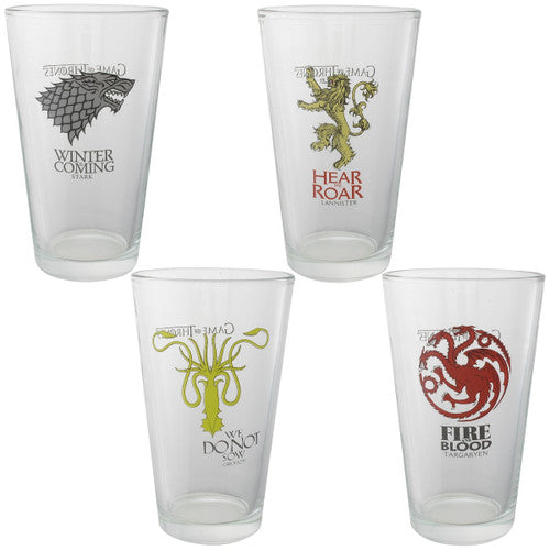 Game of Thrones House Insignias 4 Pint Glass Set in Red