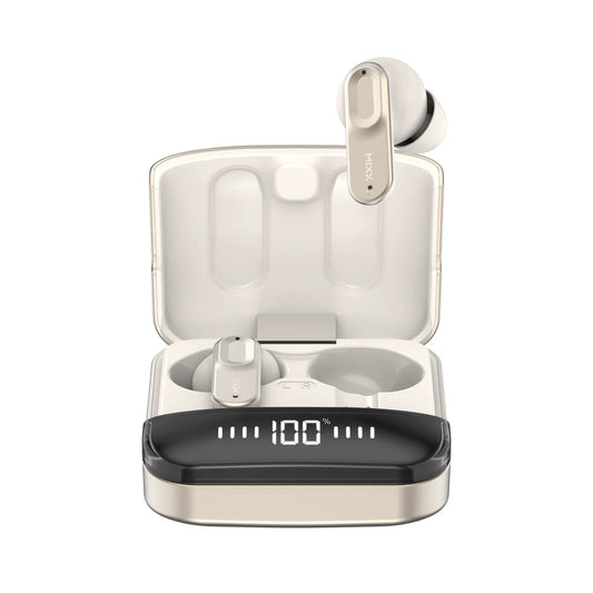 Mixx StreamBuds Ultra Mini - True Wireless Earbuds, Digital Display Zinc Alloy Metal  Charging Case, Mixx Control App - Quality Bluetooth Earphones (Champagne Gold)