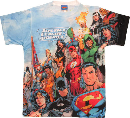Justice League Angled Group Two Side Sublimated T-Shirt Sheer