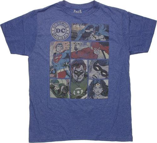 Justice League Seven Panels Blue T-Shirt Sheer