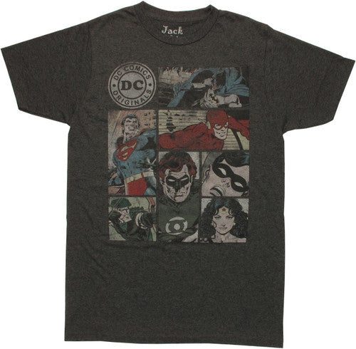 Justice League Seven Panels Charcoal T-Shirt Sheer