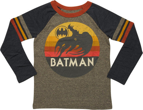 Batman Sunset Bat Logo Ringer Long Sleeve Juvenile T-Shirt