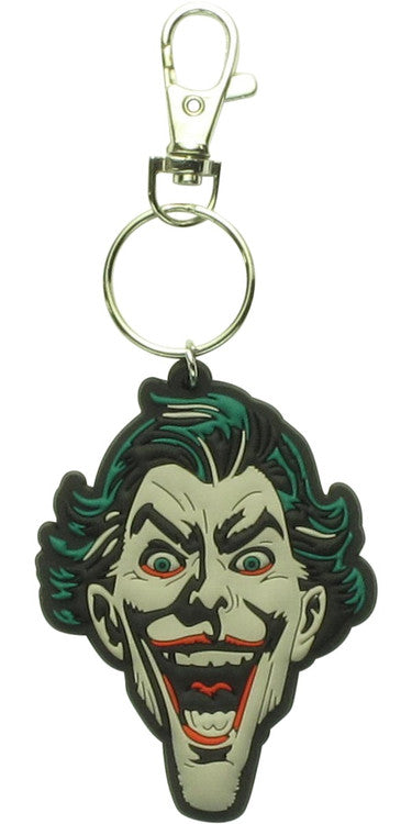 Joker 3D Face Laughing Rubber Keychain in Red