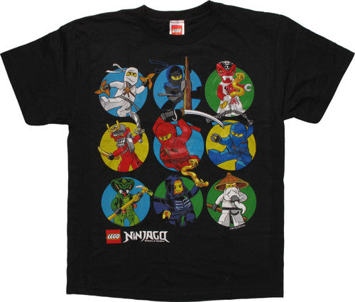 Lego Ninjago Nine Character Circles Youth T-Shirt