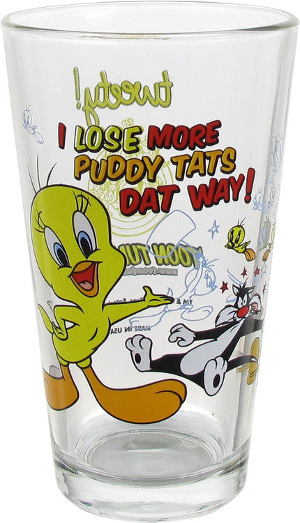 Looney Tunes Tweety Sylvester Pint Glass in Yellow