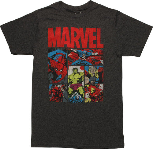 Marvel Hero Battle Stances Panels T-Shirt Sheer