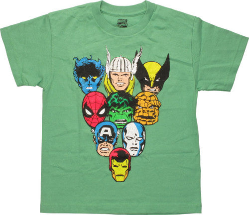Marvel Heroes Faces Green Youth T-Shirt