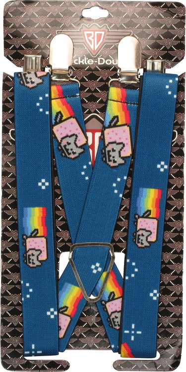 Nyan Cat Stars Suspenders in Navy Blue Blue