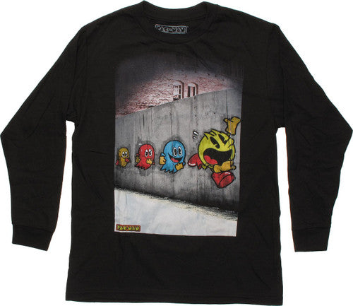 Pacman Ghost Chase Graffiti Wall Long Sleeve Youth T-Shirt