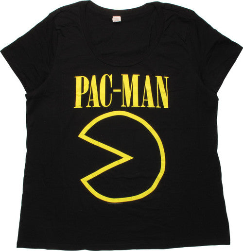 Pacman Outline Under Name Ladies T-Shirt