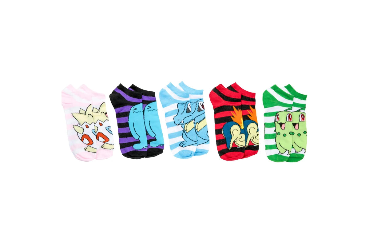 Pokemon Gen 2 Striped No Show Socks 5-Pack