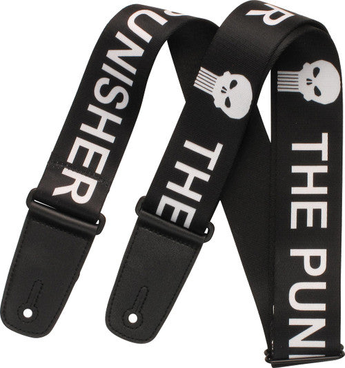 Punisher Name and Logo Guitar Strap in White