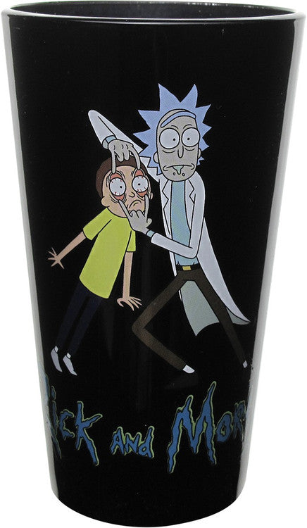 Rick and Morty Wide Eyed Pint Glass in Black