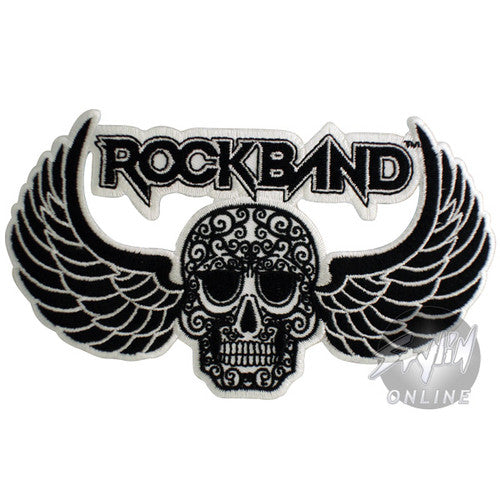 Rock Band Winged Skull Patch in Black