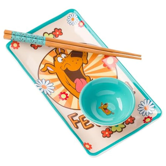 Scooby Doo Retro Flowers Feed Me Boxed 3 Pieces Ceramic Sushi Set