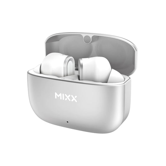 Mixx StreamBuds Custom 1 - True Wireless Earbuds with Charging Case - Unique Capsule Design Bluetooth Earbuds (Silver White)
