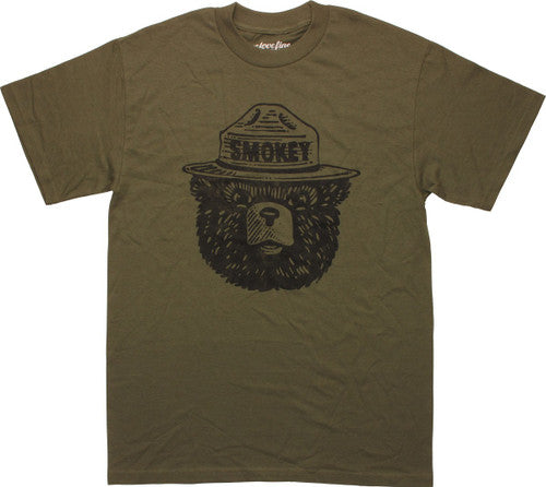 Smokey Bear Head Olive Green Mighty Fine T-Shirt