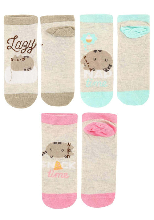 Pusheen Lazy 3 Pack Ankle Socks Set in Grey Pusheen the Cat