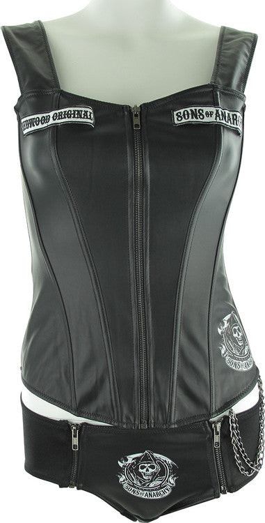Sons of Anarchy Pleather Zip Corset Panty Set