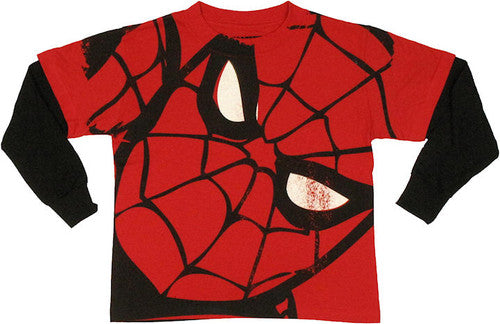 Spiderman Face Contrast Long Sleeve Juvenile T-Shirt