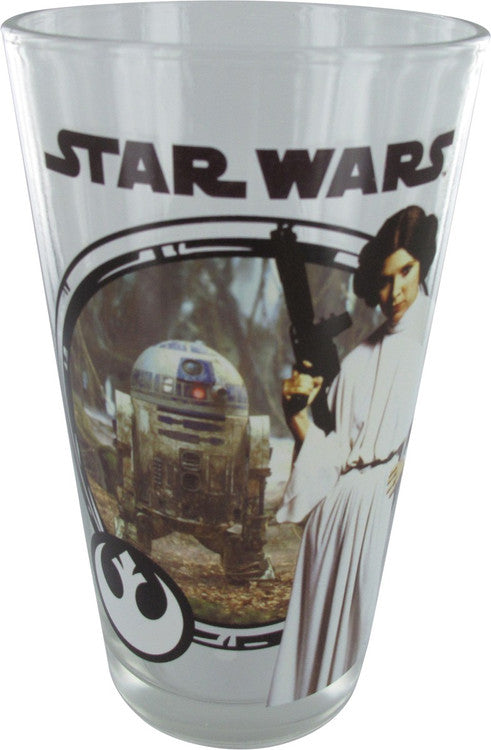 Star Wars R2D2 and Princess Leia Pint Glass in Black