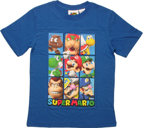 Super Mario 9 Character Squares Youth T-Shirt