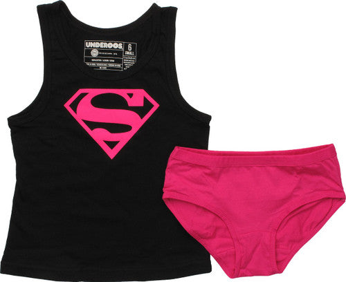 Supergirl Logo Pink Youth Tank Top Pajama Set