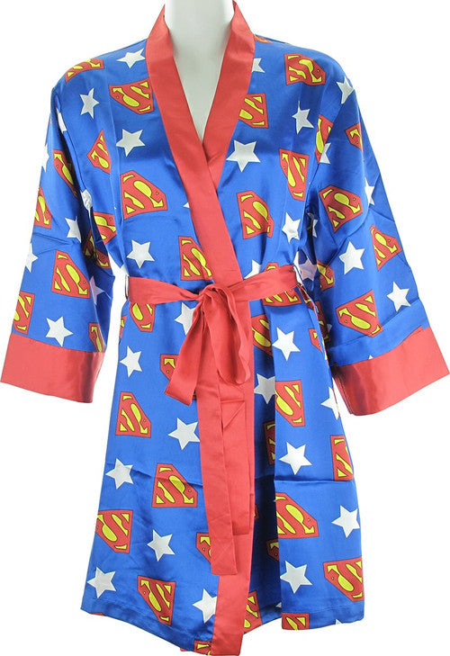 Superman All Over Logo Stars Satin Junior Robe