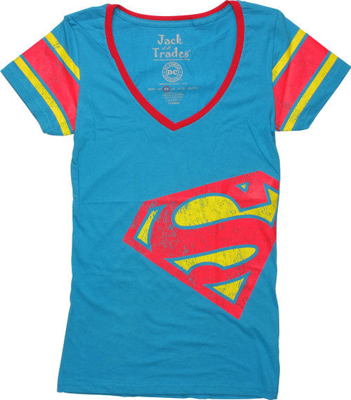 Superman Tilt Jersey V Neck Juniors T-Shirt